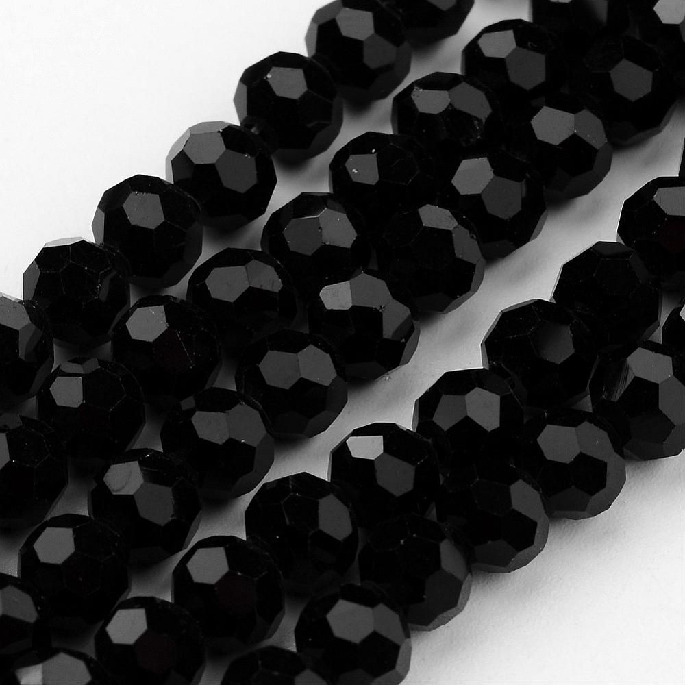 4mm Faceted Crystals in Black, 1 Strand