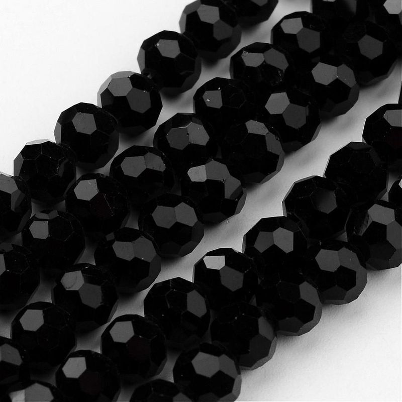 4mm Faceted Crystals in Black, 1 Strand