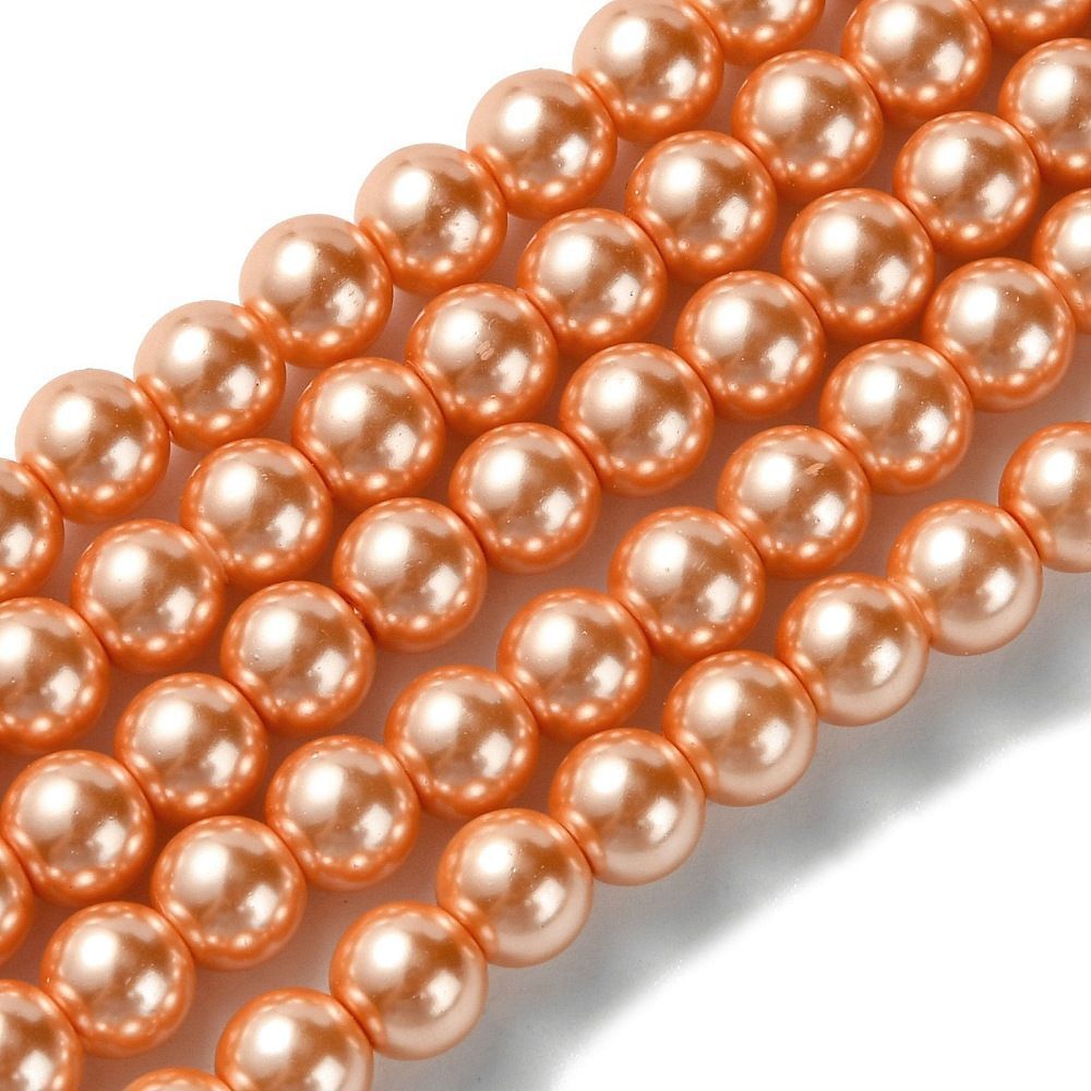 6mm Glass Pearls in Peachy/Orange, 1 Strand