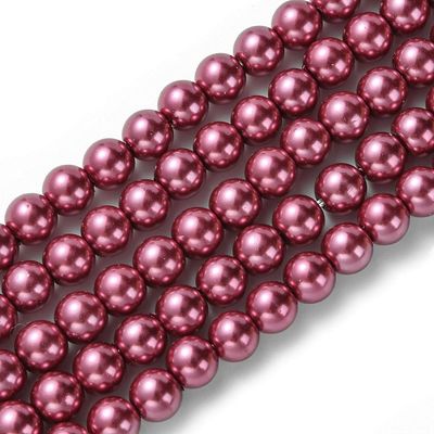 6mm Glass Pearls in Dark Rose Pink, 1 Strand