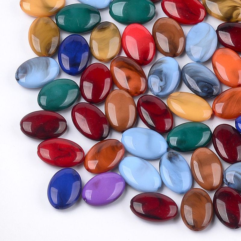 20 x Marbled Acrylic Oval Beads, 19x13x6mm, Mixed Colours