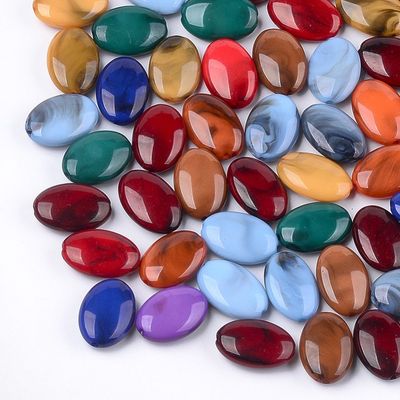 20 x Marbled Acrylic Oval Beads, 19x13x6mm, Mixed Colours