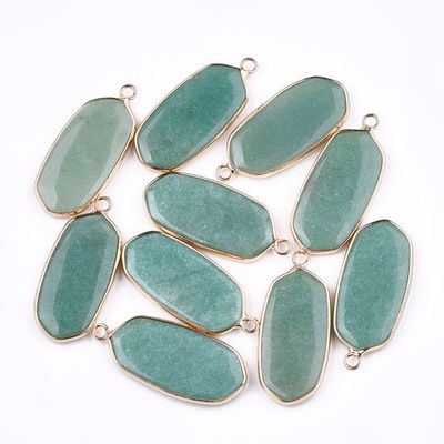 Natural Green Aventurine Pendant with Gold Plated Frame, 36x15x5mm