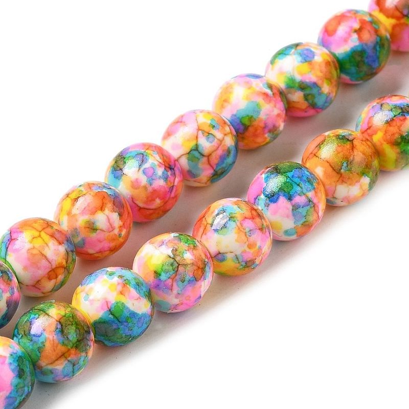 Painted Glass Beads, Multi-Coloured, 8mm