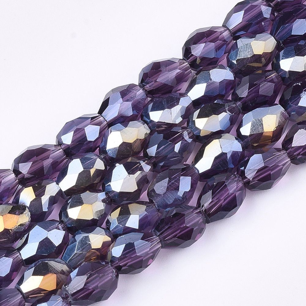 Electroplated Glass Teardrop Beads in Purple, 8x6mm