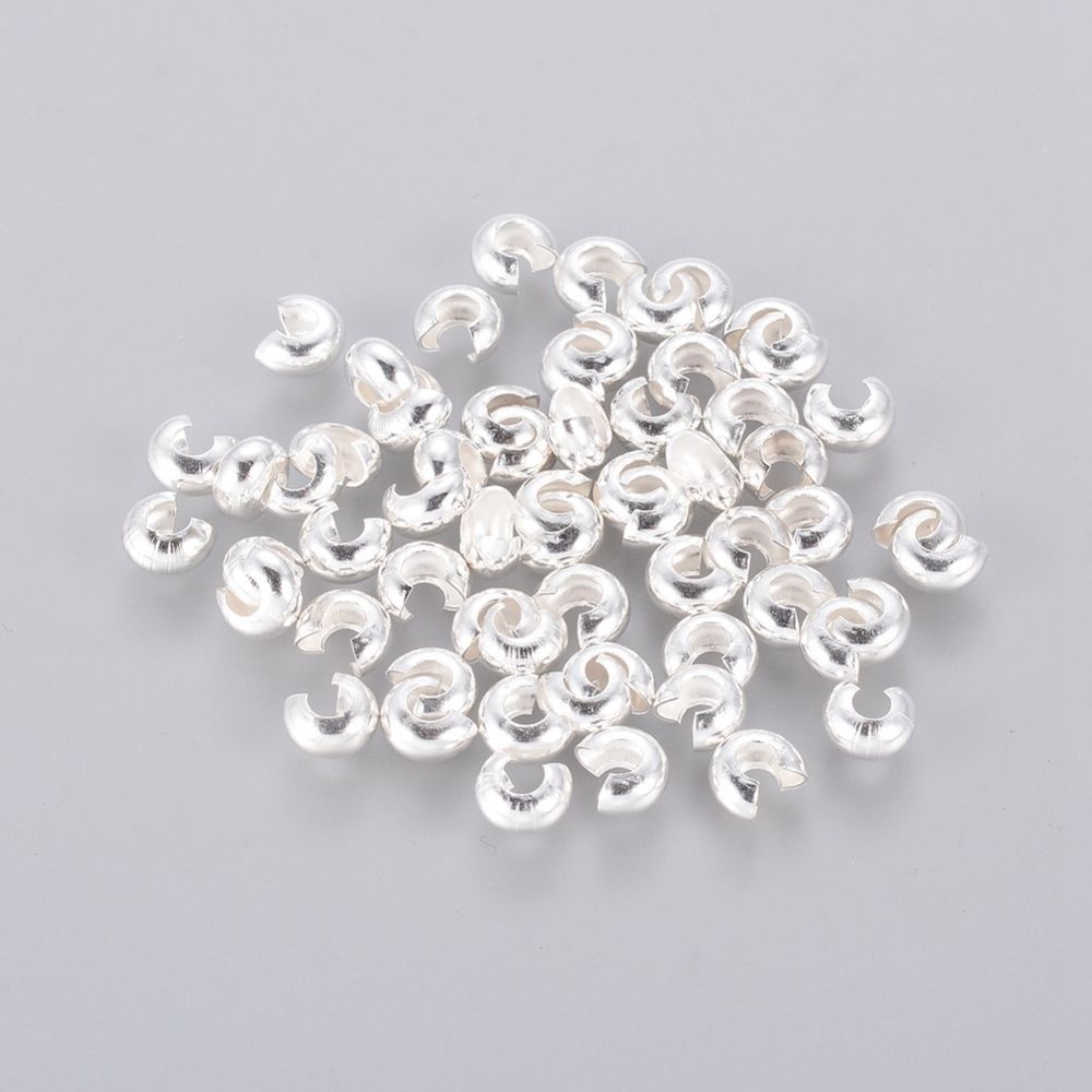 50 x Silver Plated Crimp Covers, 4mm