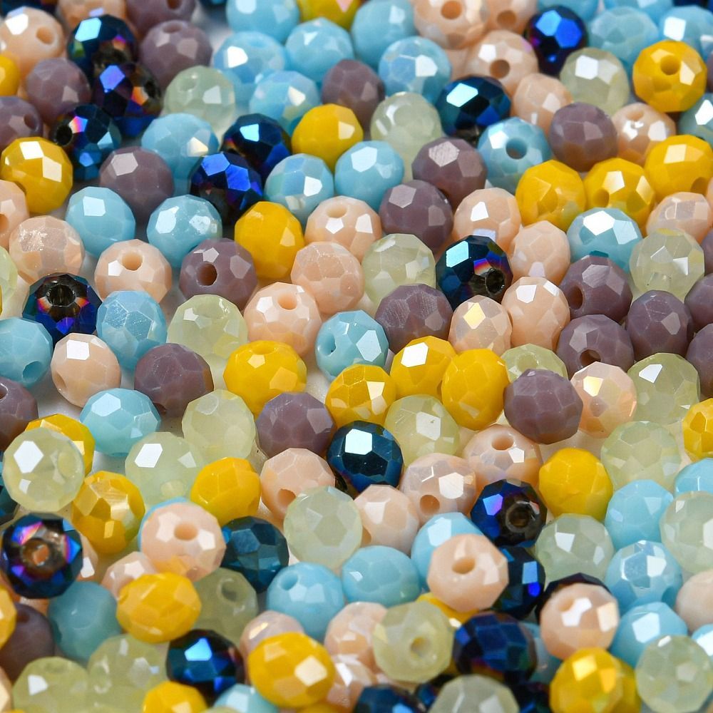 4x3mm Electroplated Faceted Glass Rondelles, Mixed, 10g