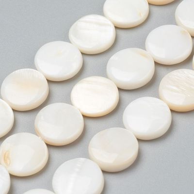 Mother of Pearl Shell Beads in Ivory, Flat Round, 10x3mm, 1 Strand