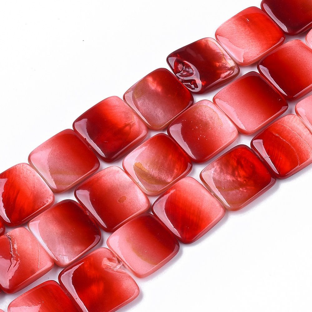 Mother of Pearl Shell Square Beads in Red, 15x4mm, 1 Strand