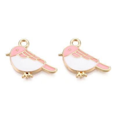 Light Gold and Enamel Bird Charm, 15x19mm