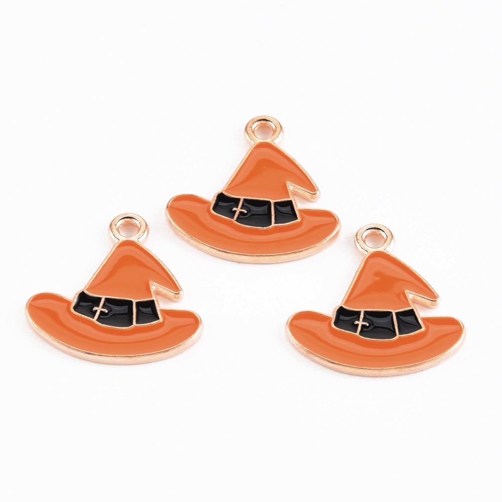 Halloween Light Gold and Enamel Witches Hat Charm, 17x17mm