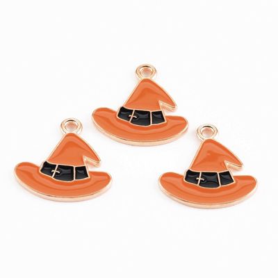 Halloween Light Gold and Enamel Witches Hat Charm, 17x17mm