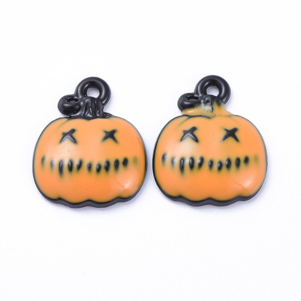 Halloween Black Enamel Pumpkin Charm, 15x12mm