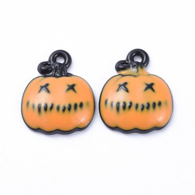 Halloween Black Enamel Pumpkin Charm, 15x12mm