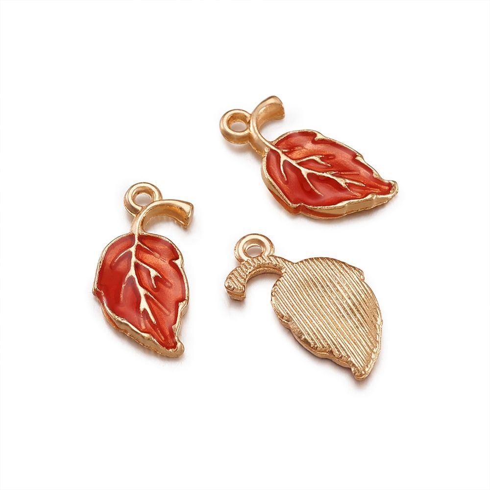 Light Gold and Enamel Leaf Charm, 20x10mm
