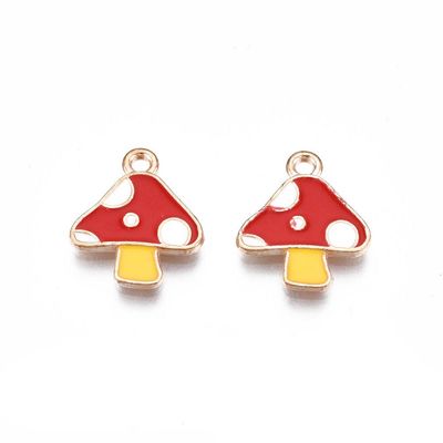 Light Gold and Enamel Mushroom Charm, 15x13mm