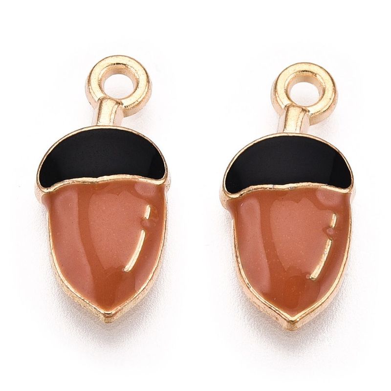 Light Gold and Enamel Acorn Charm, 17x8mm