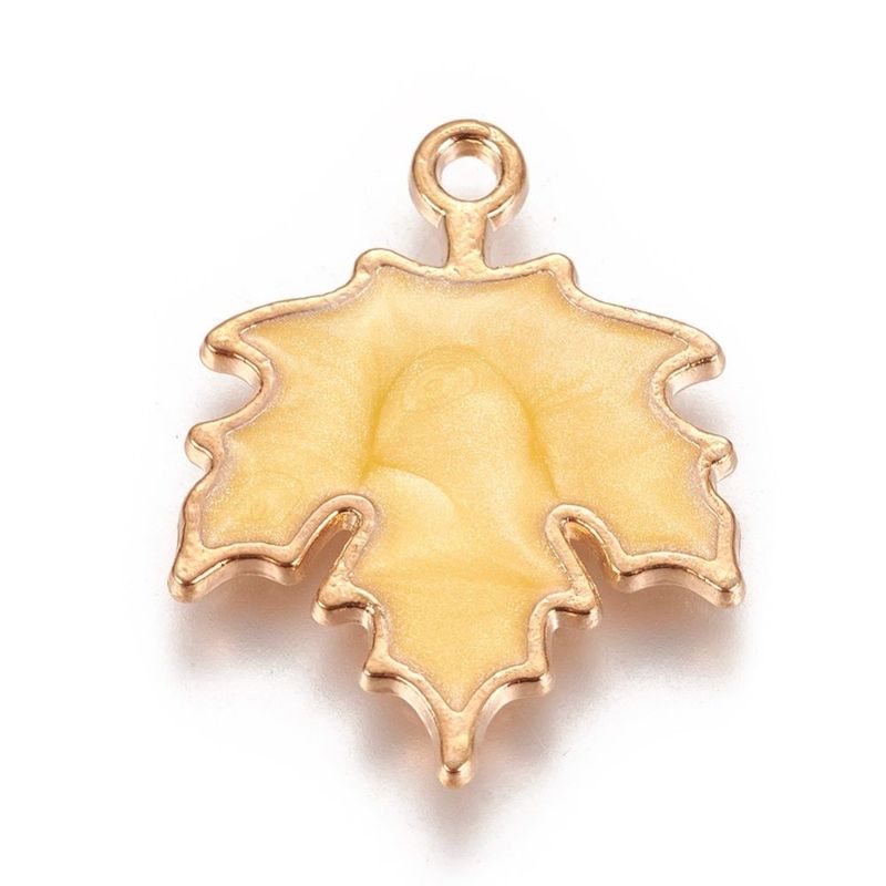 Light Gold and Enamel Maple Leaf Charm/Pendant, 24x19mm