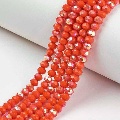 6x5mm Half Rainbow Plated Faceted Glass Rondelles in Orange, 1 Strand