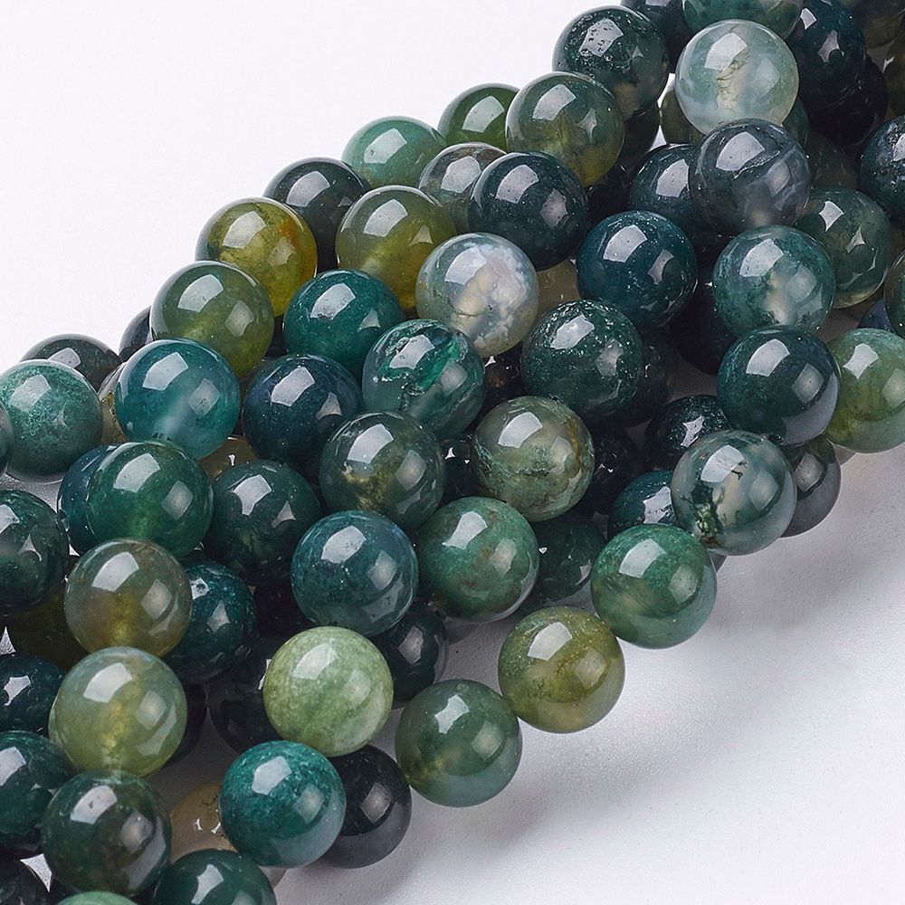 Natural Moss Agate Beads, 8mm, 1 Strand
