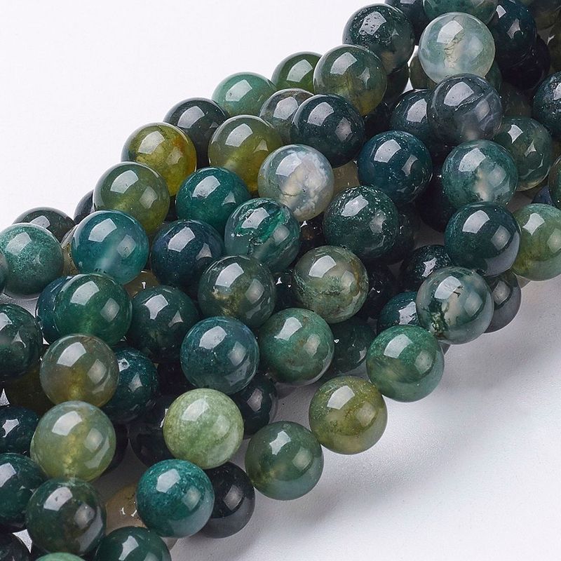 Natural Moss Agate Beads, 8mm, 1 Strand