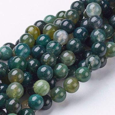 Natural Moss Agate Beads, 8mm, 1 Strand