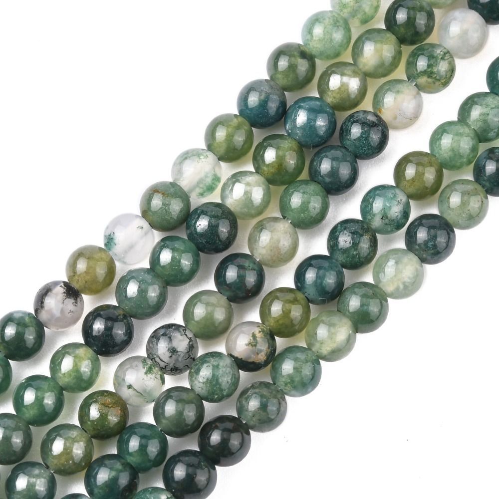 Natural Moss Agate Beads, 6mm, 1 Strand