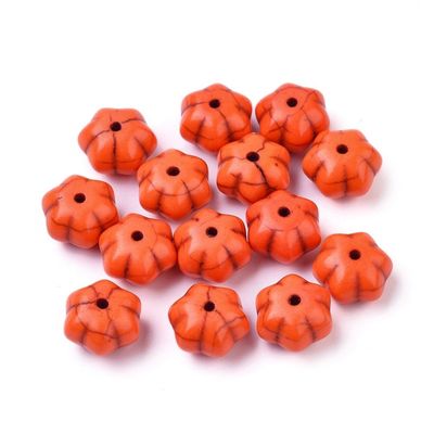 50 x Howlite Pumpkin Beads in Orange, 12x8mm, 1 Strand