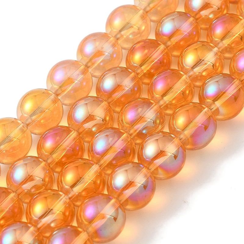 Electroplated Glass Beads, Orange, 6mm