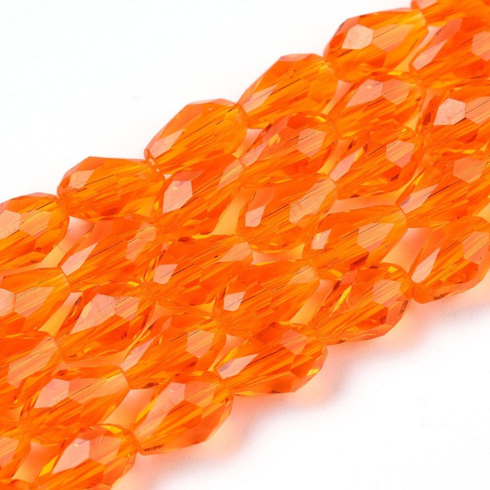 Faceted Glass Teardrop Beads in Orange, 6x4mm