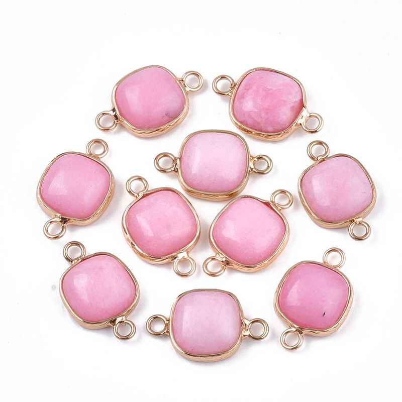 Dyed Natural Jade Connector with Gold Plated Square Frame, 21x13x5mm
