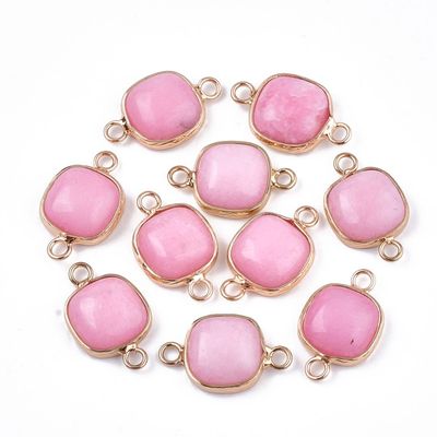 Dyed Natural Jade Connector with Gold Plated Square Frame, 21x13x5mm