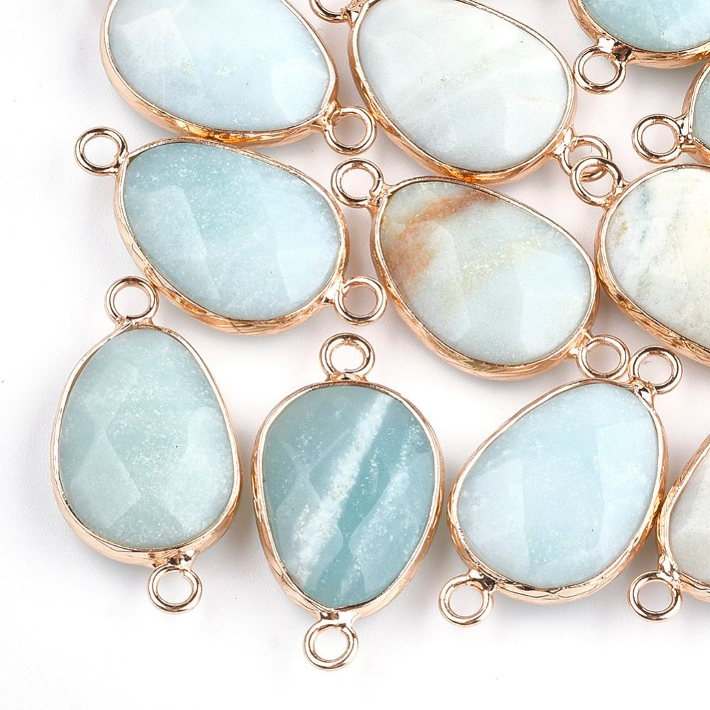 Amazonite Connector with Gold Plated Frame, 27x14x6mm