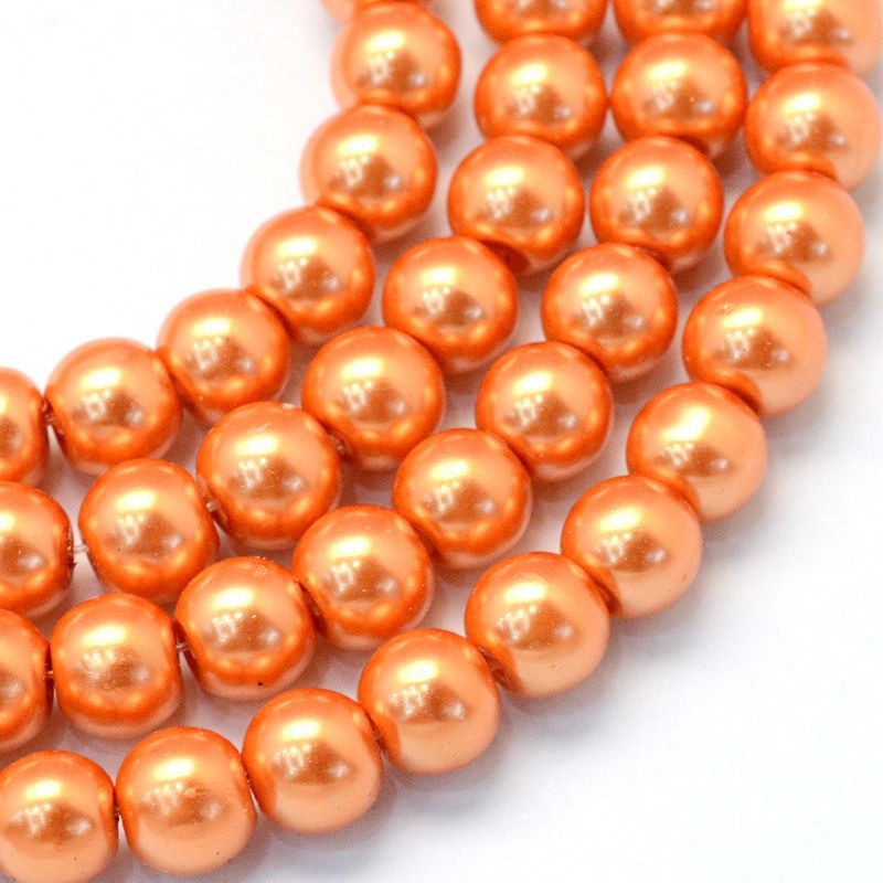 8mm Glass Pearls in Orange, 1 Strand