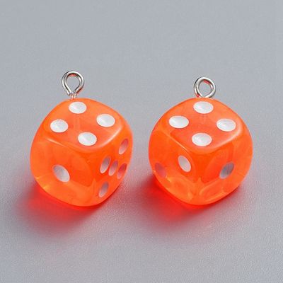 Resin Dice Charm/Pendant in Bright Orange, 23x19mm