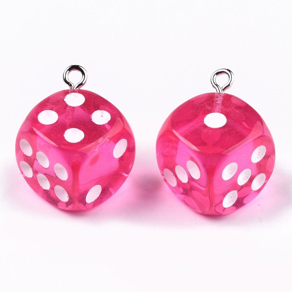 Resin Dice Charm/Pendant in Hot Pink, 23x19mm