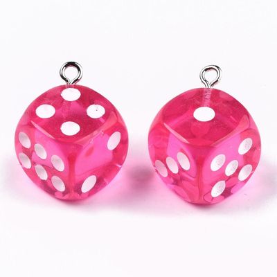 Resin Dice Charm/Pendant in Hot Pink, 23x19mm