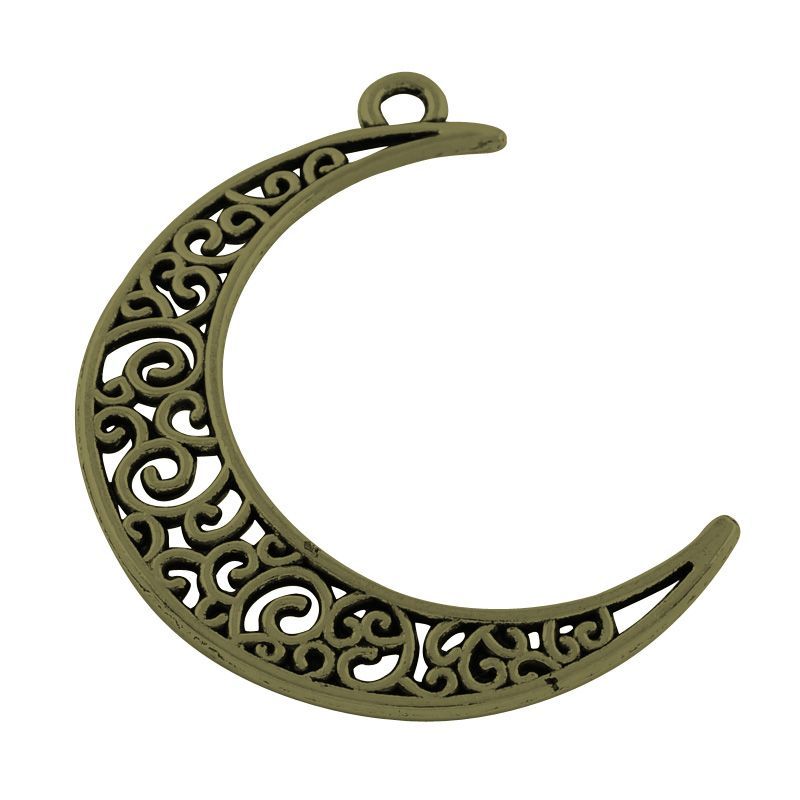 Antique Bronze Tibetan Style  Crescent Moon Pendant, 30x40mm