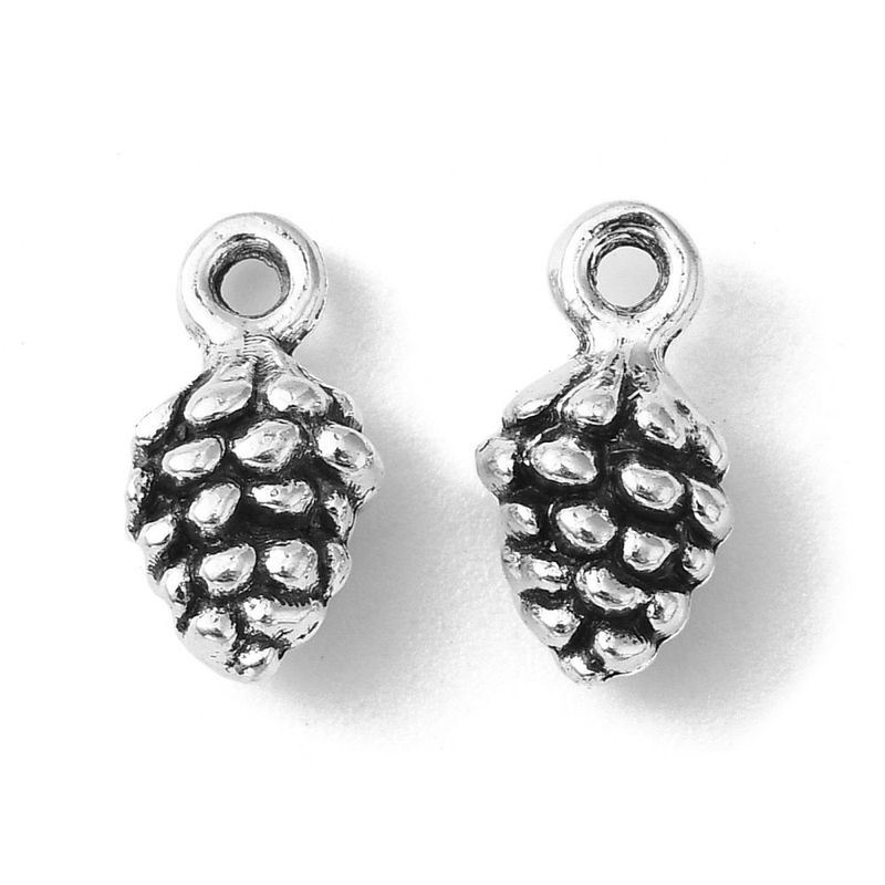 Antique Silver Pine Cone Charm, 13x7mm