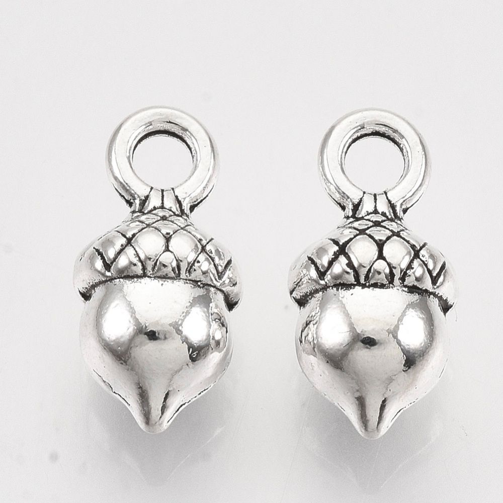 Bright Silver Acorn Charm, 13x7mm