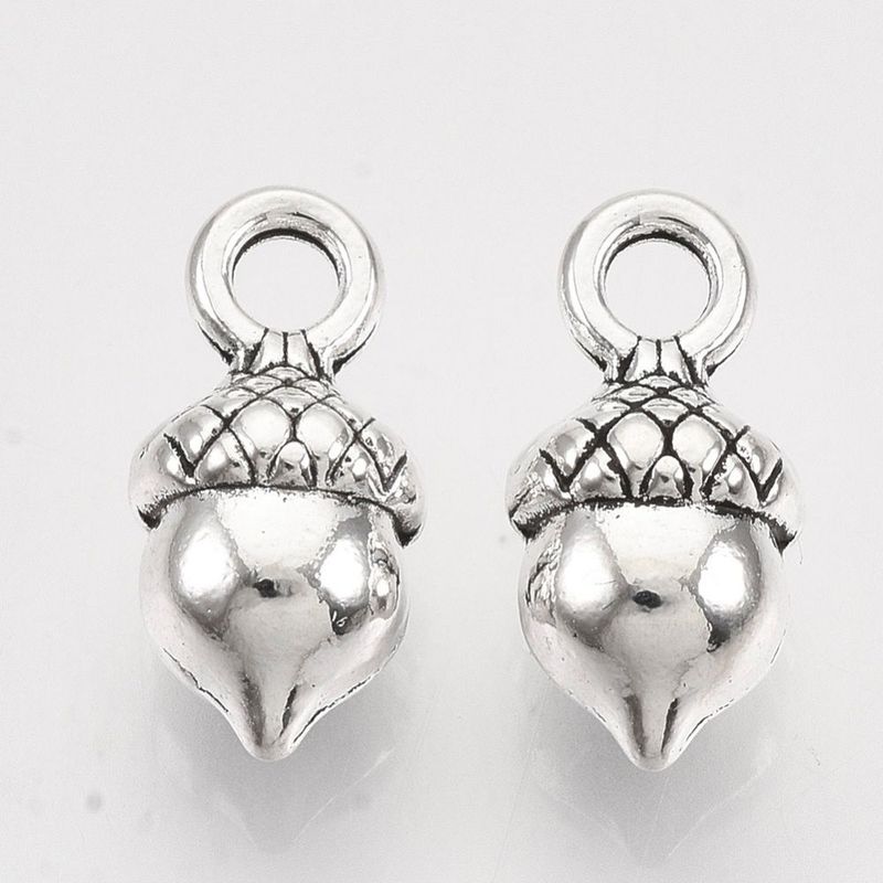 Bright Silver Acorn Charm, 13x7mm