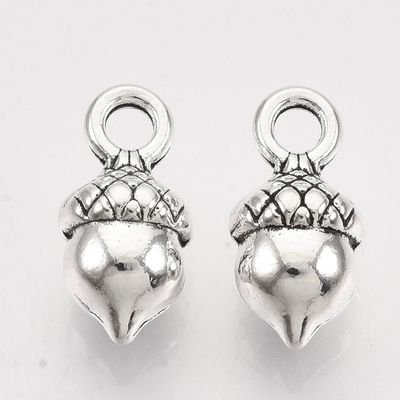 Bright Silver Acorn Charm, 13x7mm