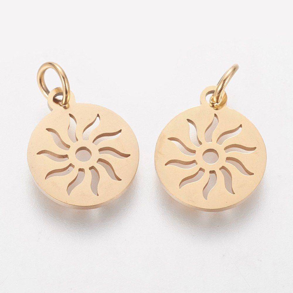 Stainless Steel Gold Sun Charm/Pendant, 14x12mm