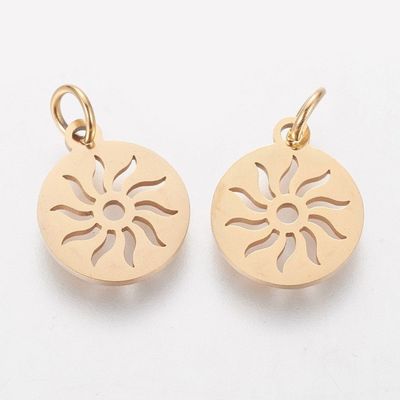 Stainless Steel Gold Sun Charm/Pendant, 14x12mm
