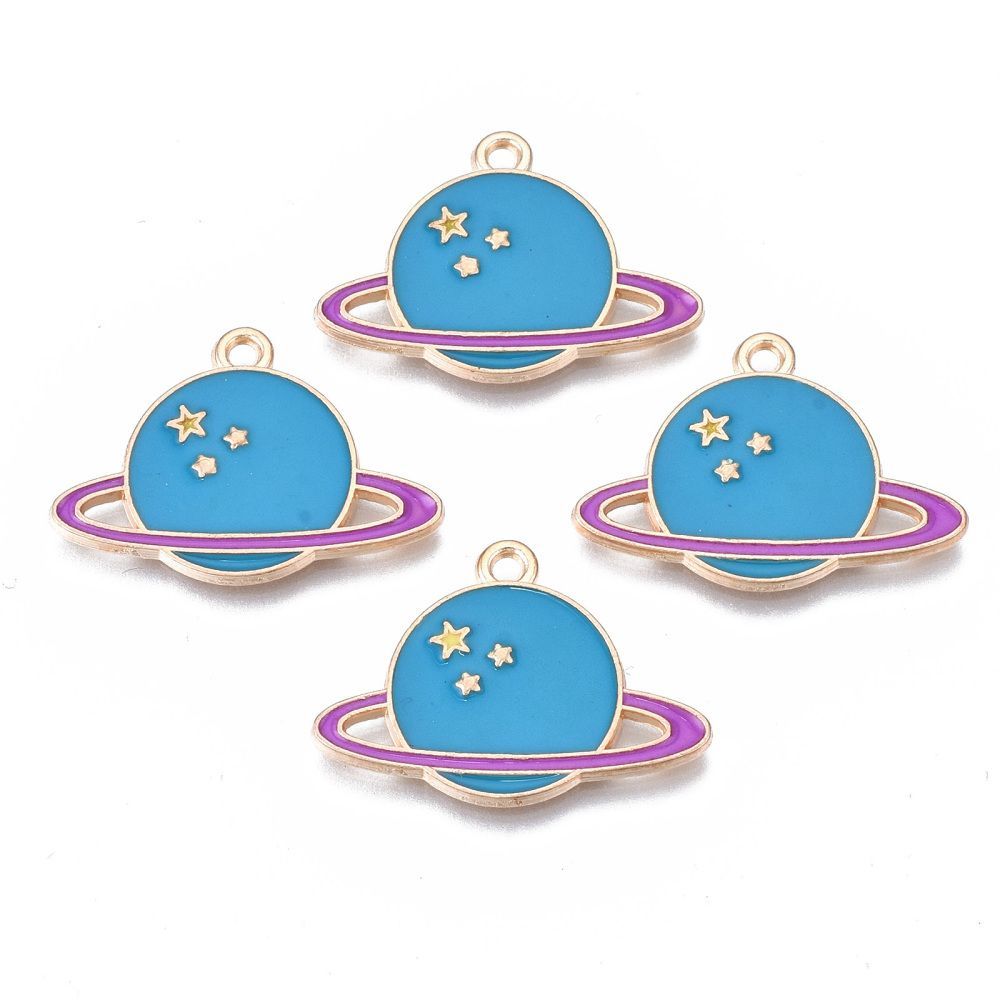 Light Gold and Enamel Celestial Planet Charm, 17x24mm