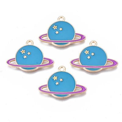 Light Gold and Enamel Celestial Planet Charm, 17x24mm