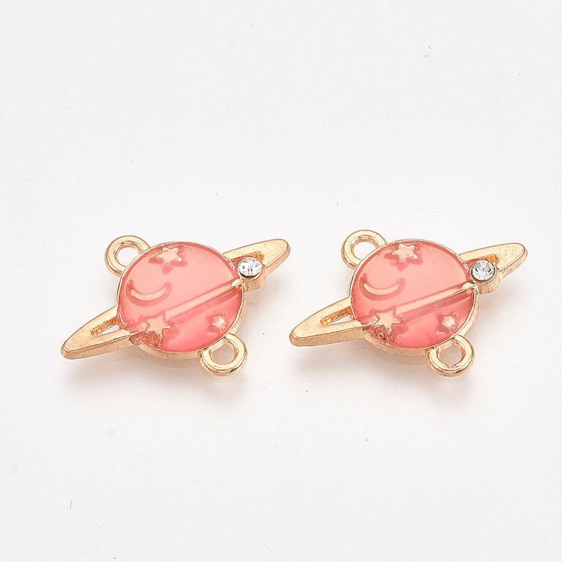 Light Gold and Enamel Celestial Planet Charm/Connector, 15x19mm