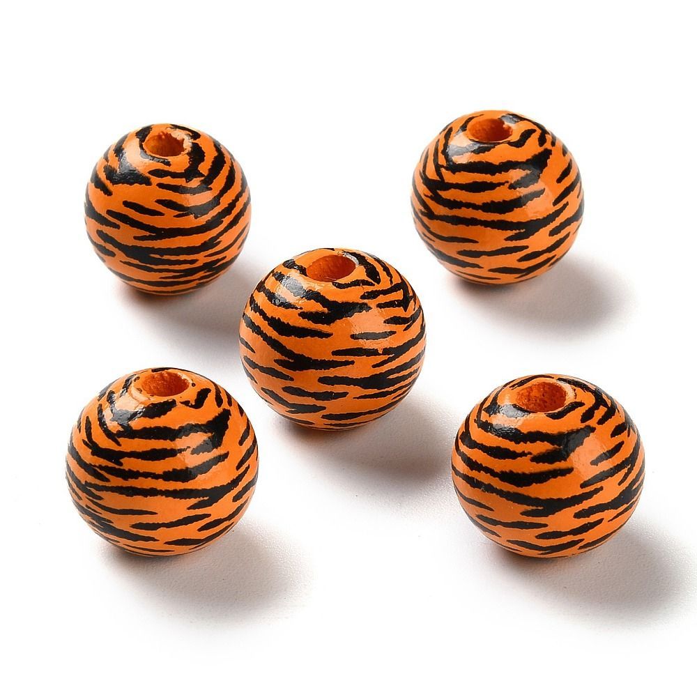20 x Animal Print Round Wooden Beads, 15x14mm