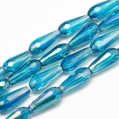 50 x Electroplated Glass Teardrop Beads in Light Blue, 9x4mm