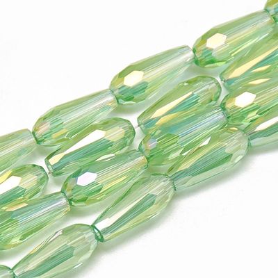 50 x Electroplated Glass Teardrop Beads in Green, 9x4mm